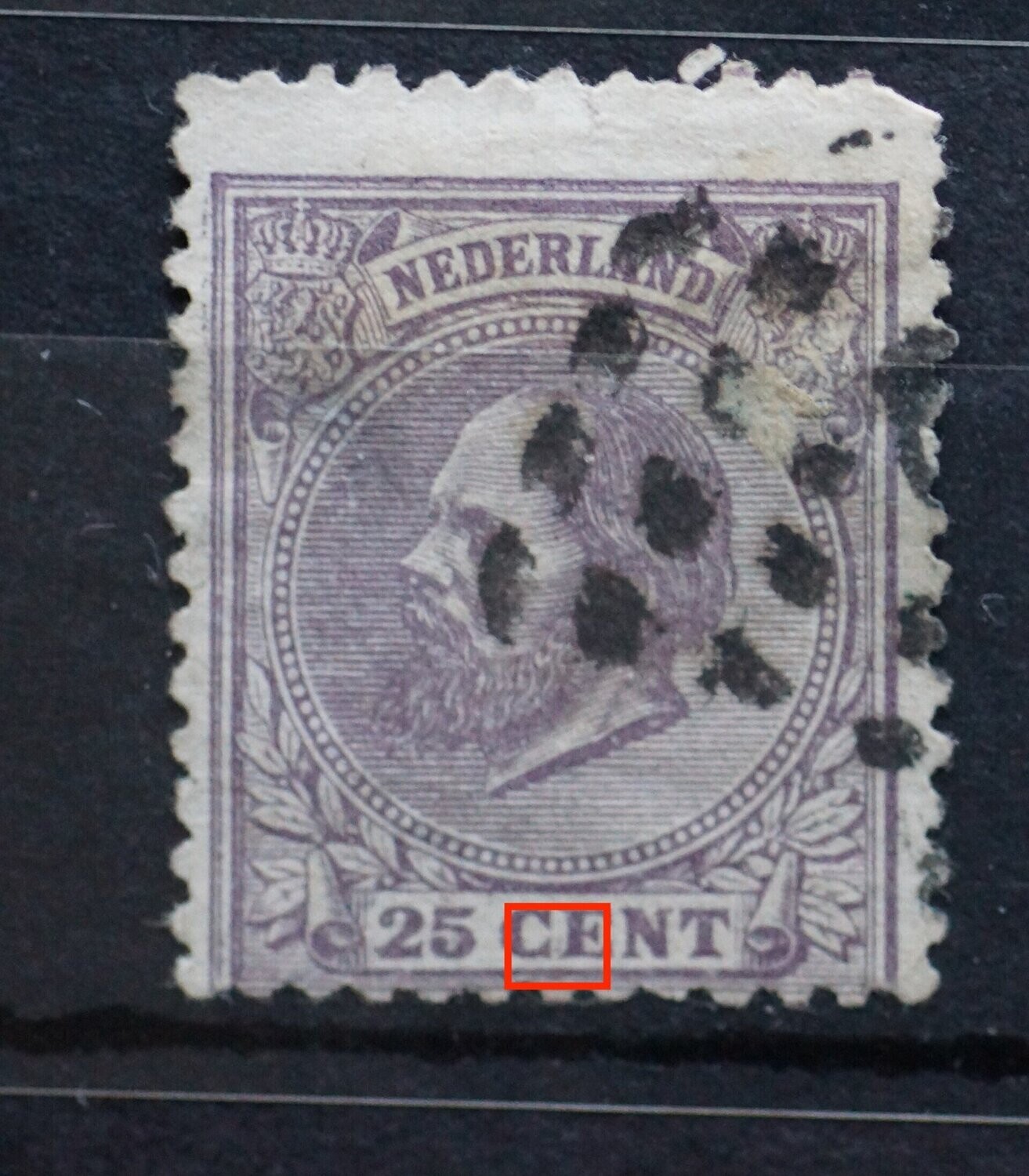 NVPH 26 - violette stip tussen CE van CENT