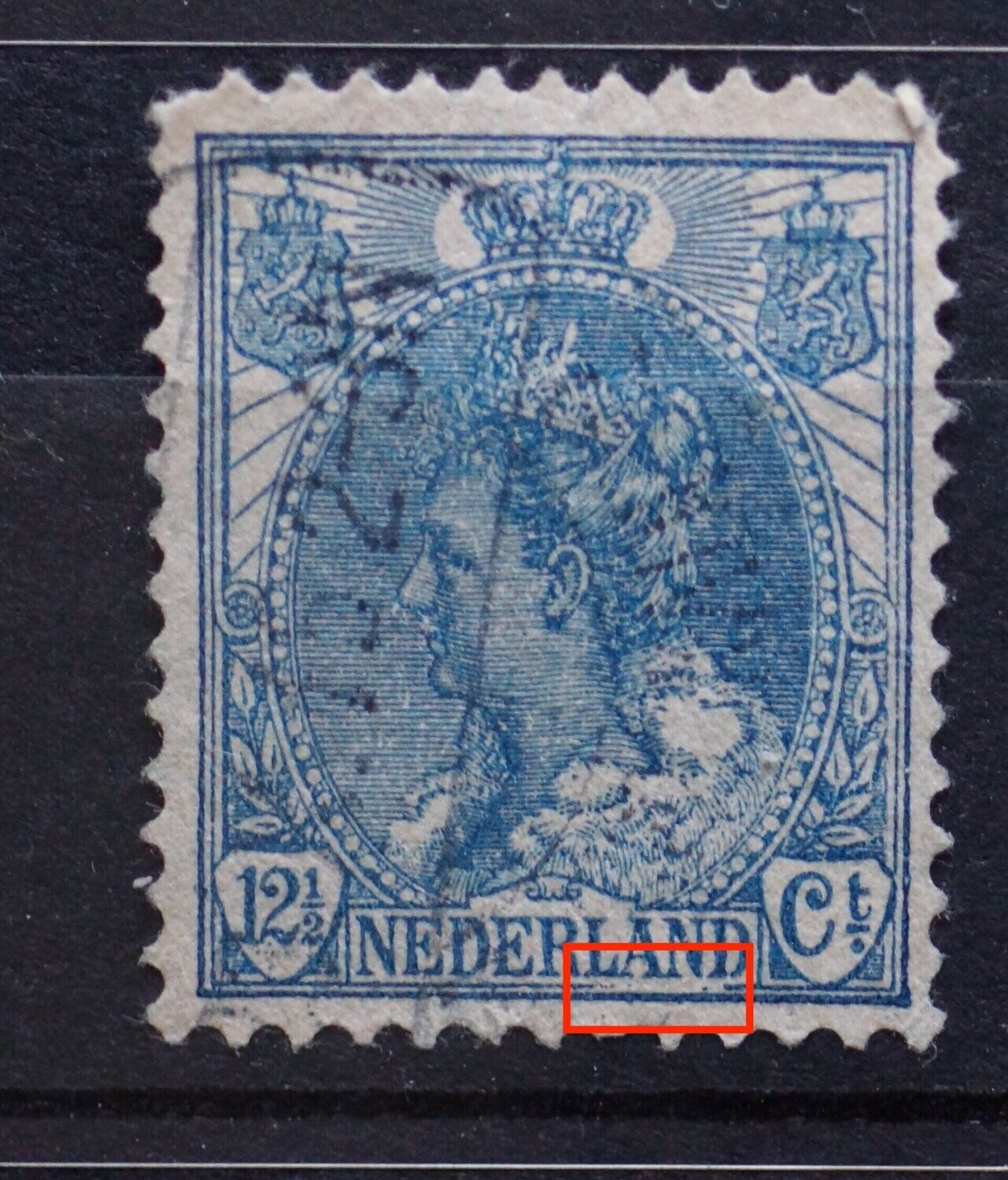 NVPH 63 (redelijk) - grote breuk in kaderlijn onder LAND van NEDERLAND