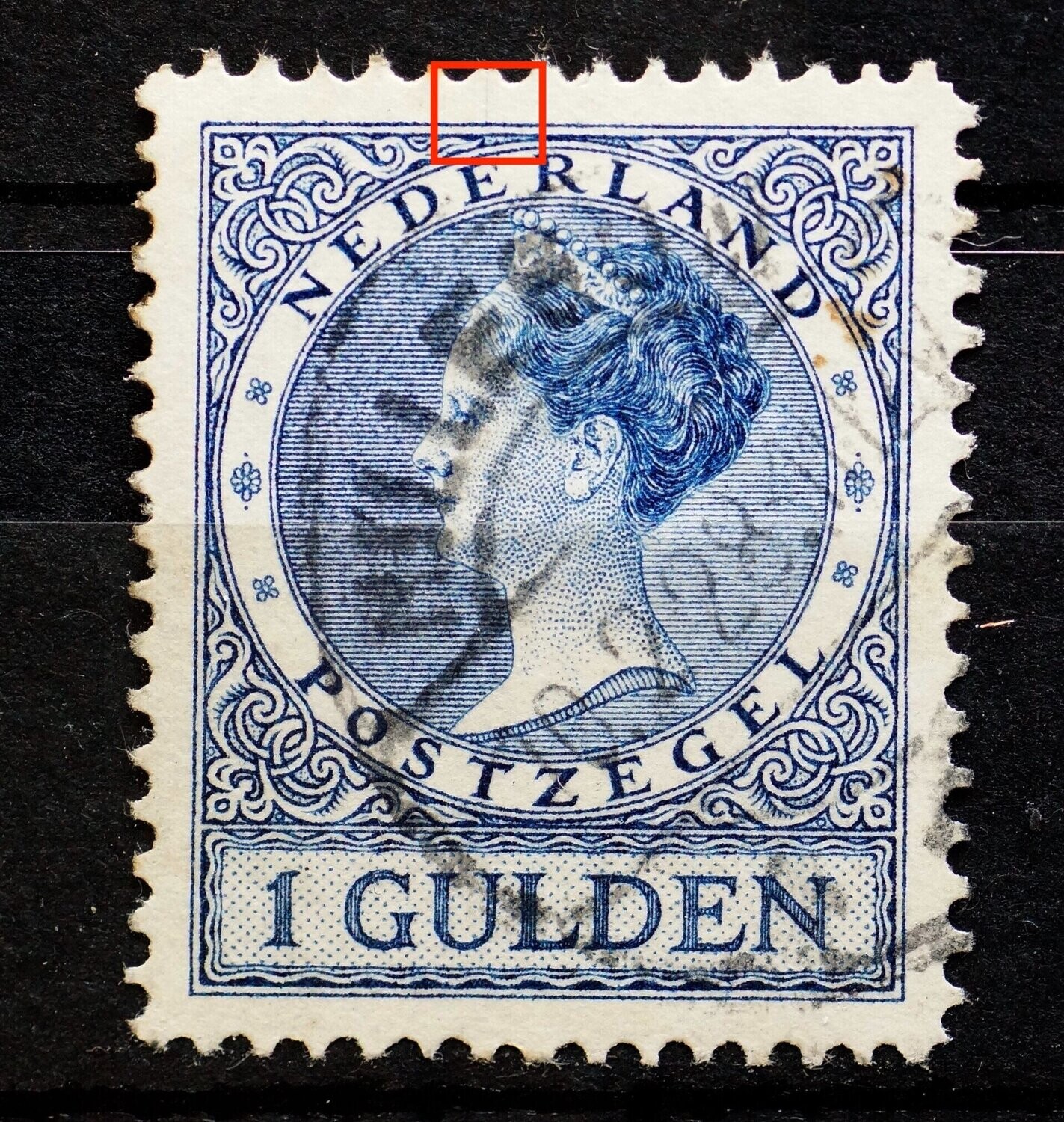 NVPH 163 - verticaal blauw streepje boven de tweede E van NEDERLAND