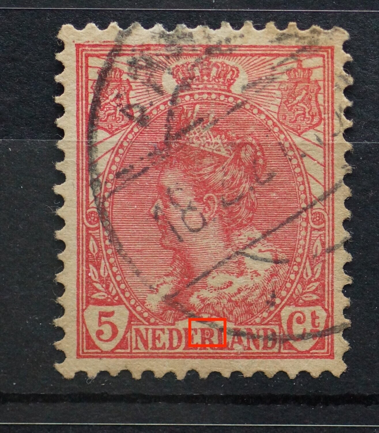 NVPH 60 - rode vlek in R van NEDERLAND