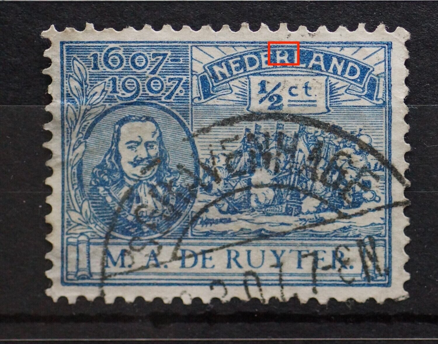 NVPH 87 - blauwe vlek in de R van NEDERLAND