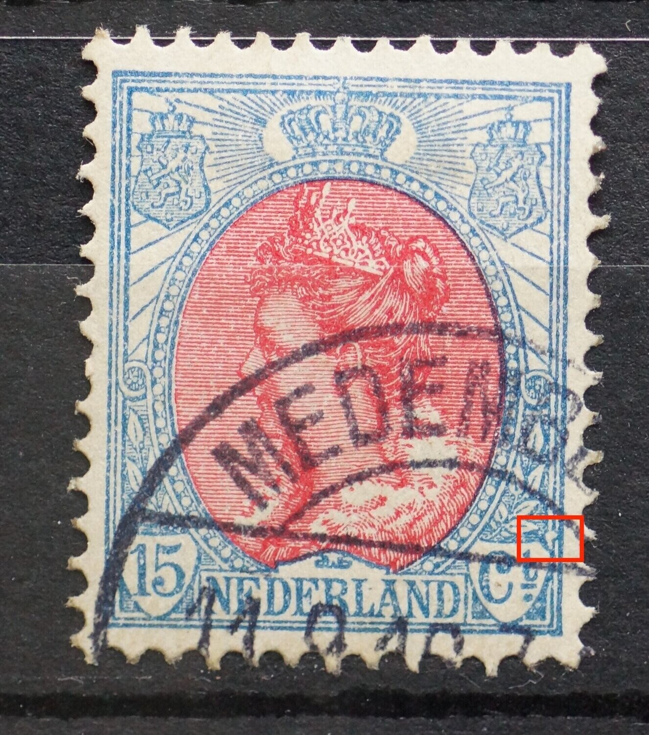 NVPH 65 - o.a. vreemde beschadiging  kaderlijnen rechts boven Ct.