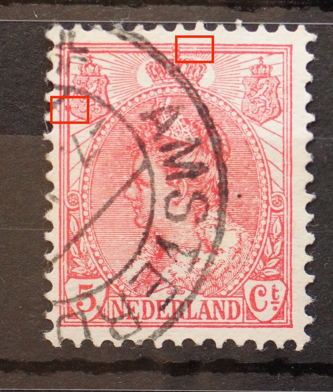 NVPH 60 - o.a. rode vlek onderaan het linker wapenschild