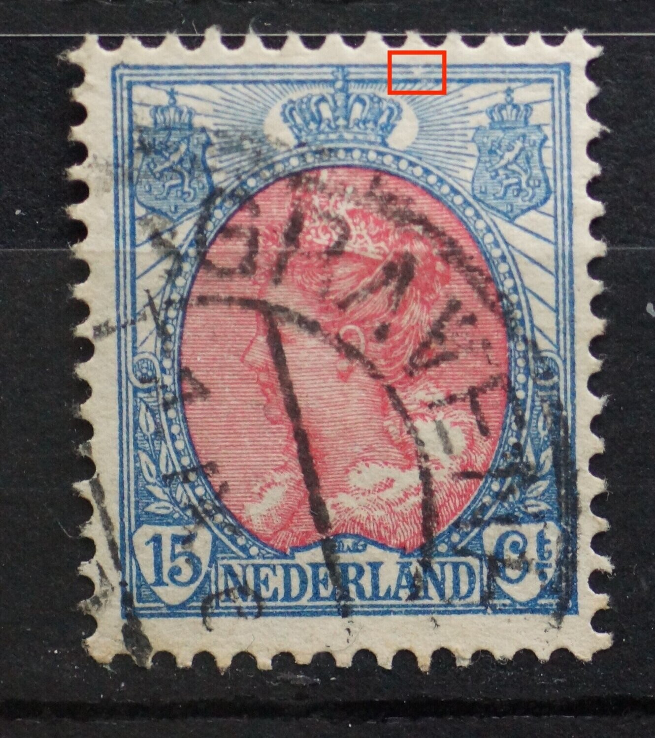 NVPH 65 - breuk in kaderlijn boven, rechts van kroon