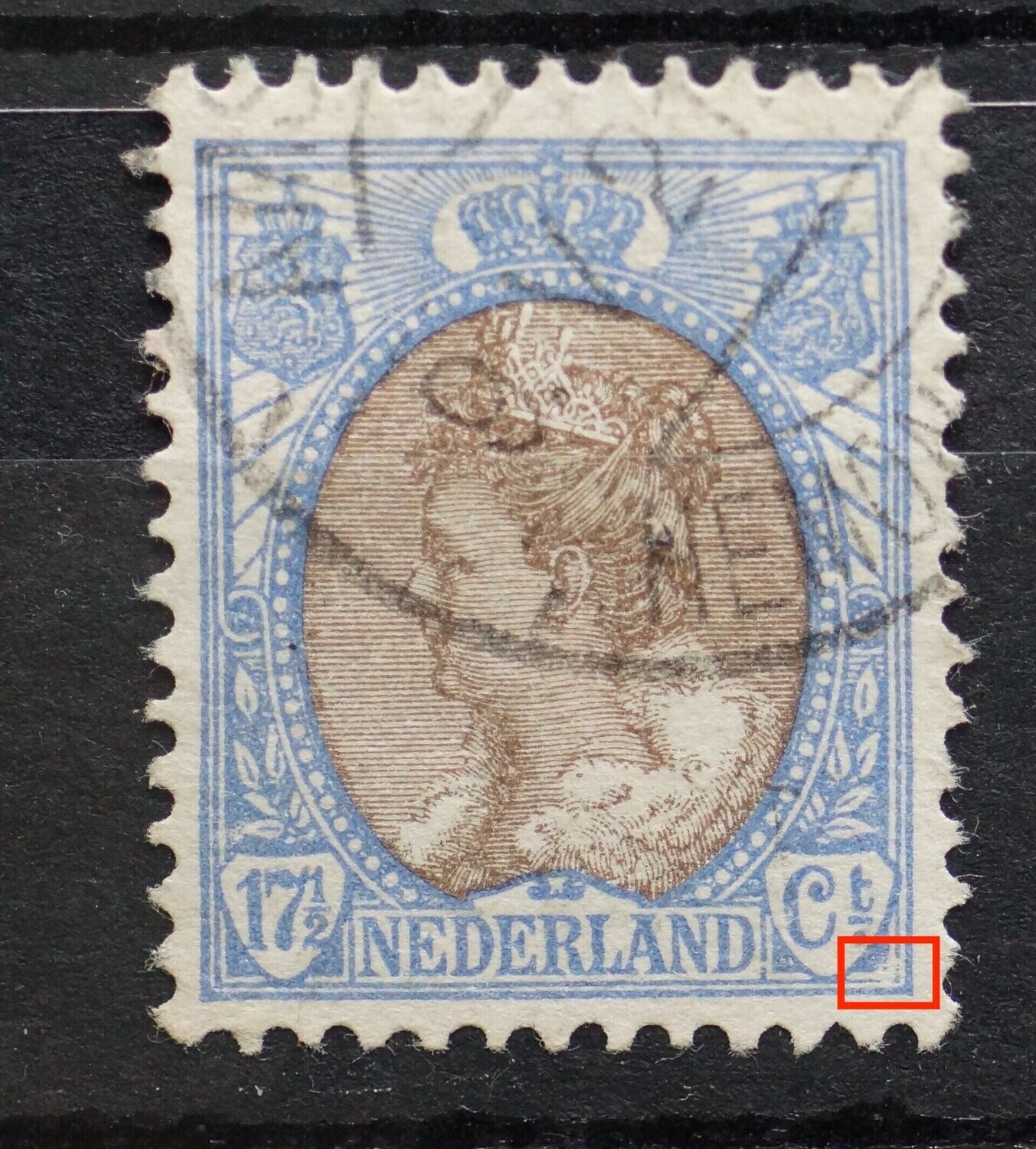 NVPH 67 - witte vlek / ontbrekende lijnen in rechter onderhoek