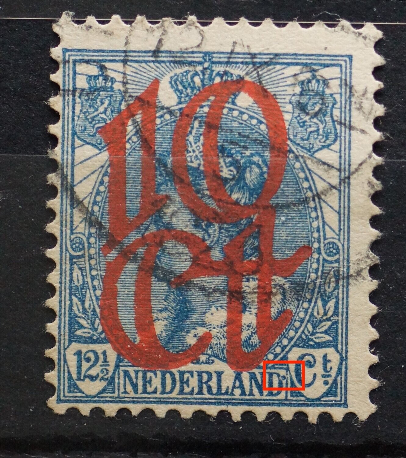 NVPH 118 - blauwe punt achter NEDERLAND