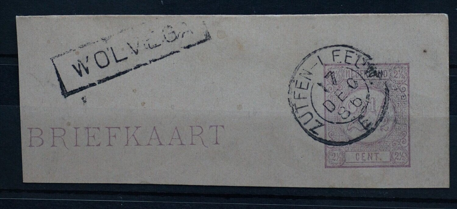 Zutfen-Leeuw: E op fragment briefkaart, haltestempel Wolvega - schaars!