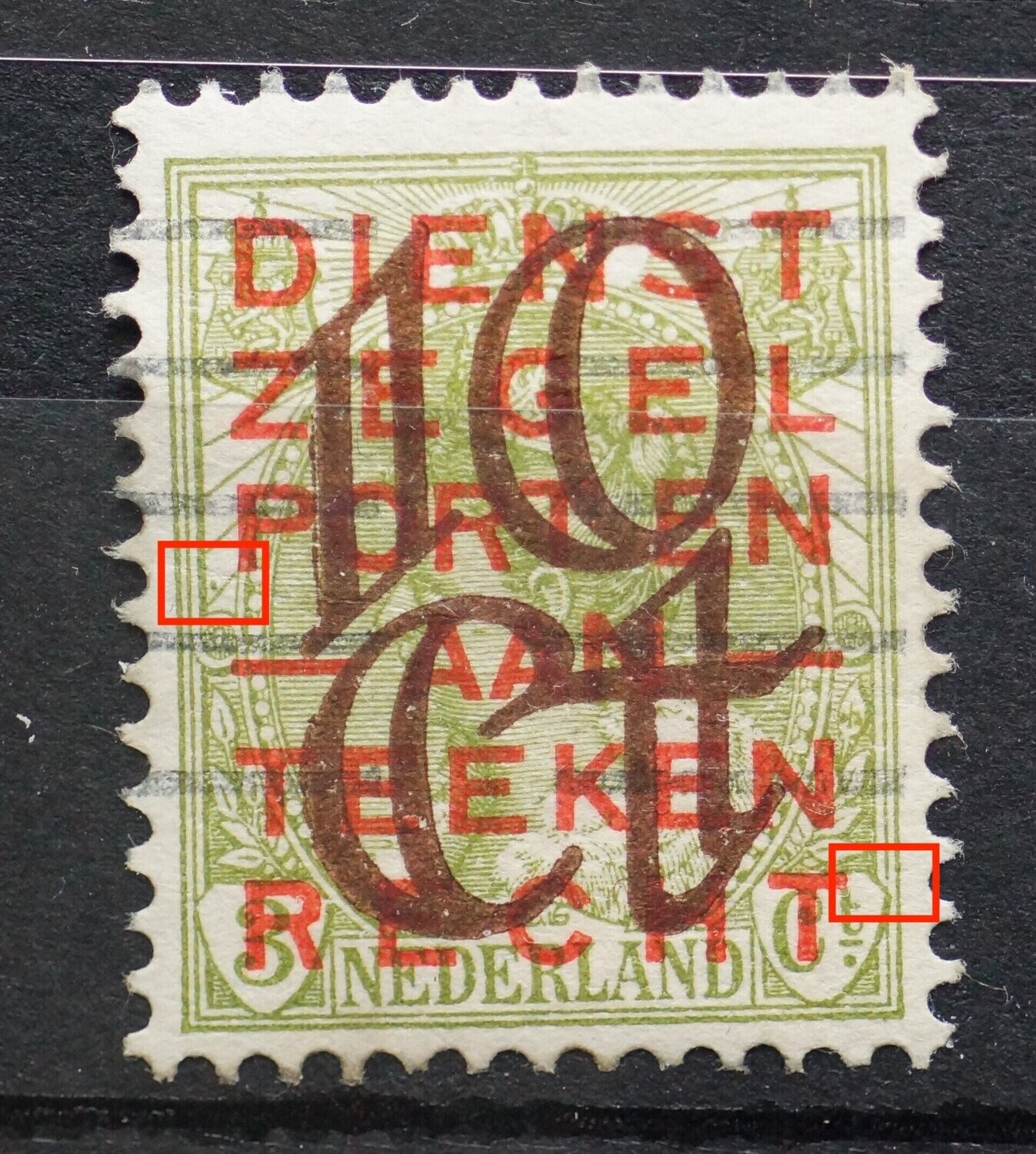 NVPH 132 - o.a. groene vlek boven linker rozet en breukje rechtsboven schild van Ct.