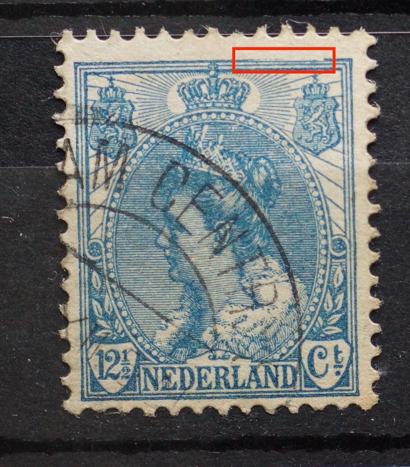 NVPH 63  - beschadiging kaderlijn boven, rechts
