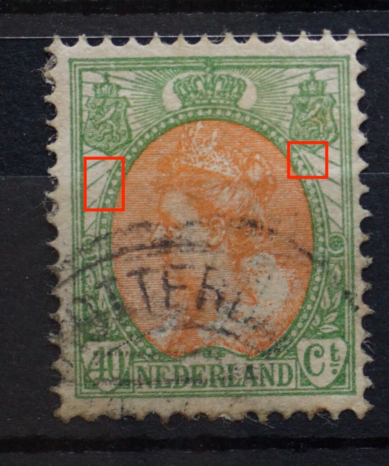NVPH 73 - breuken in stralen links en rechts van medaillon