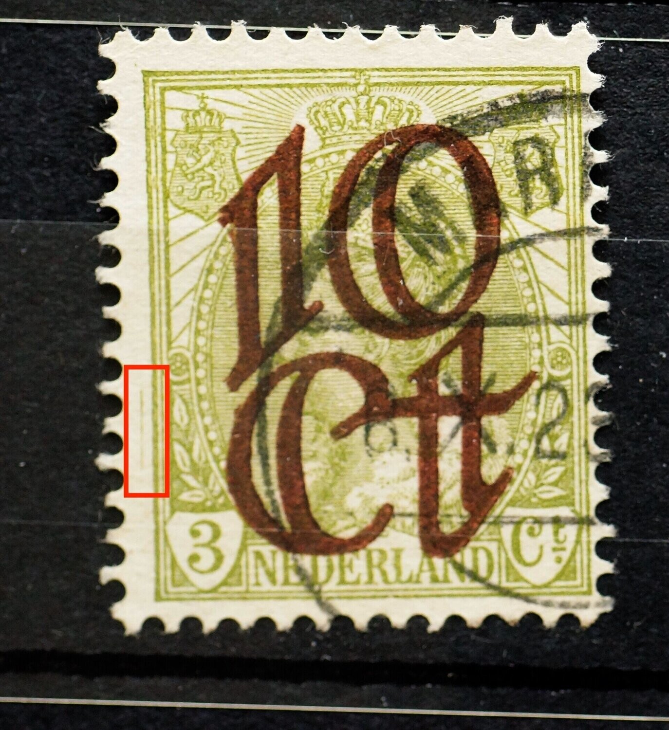 NVPH 116 - groene streep links van zegelbeeld