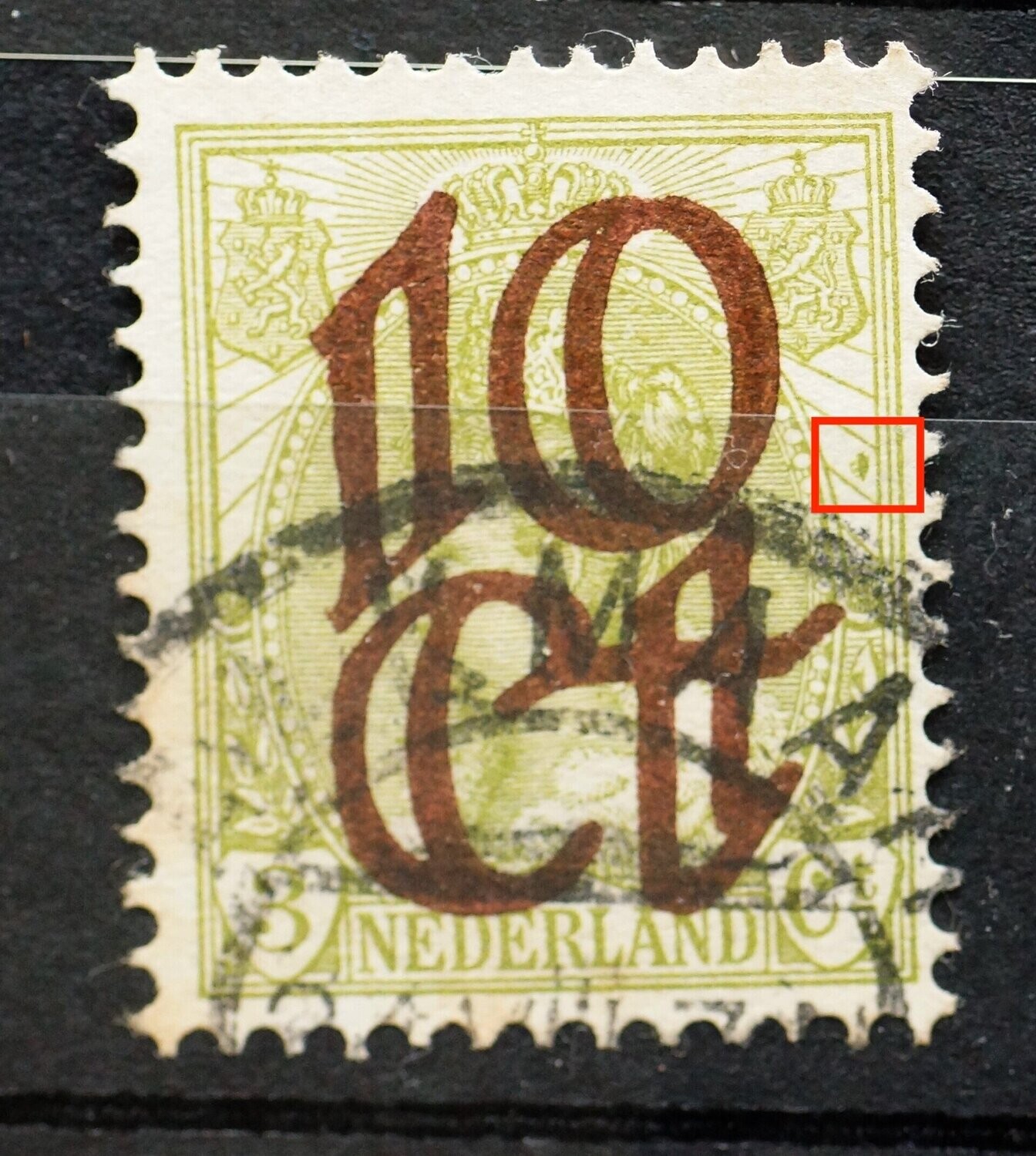 NVPH 116 - groene vlek tussen stralen, rechts