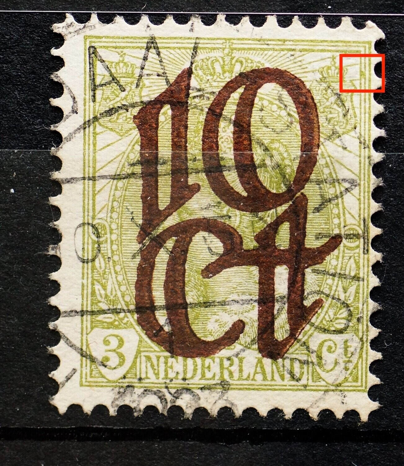 NVPH 116 - groene vlek tussen kaderlijnen, rechts