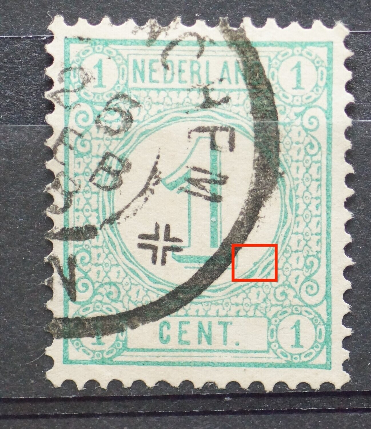 NVPH 31 - groene stip binnenzijde rand medaillon