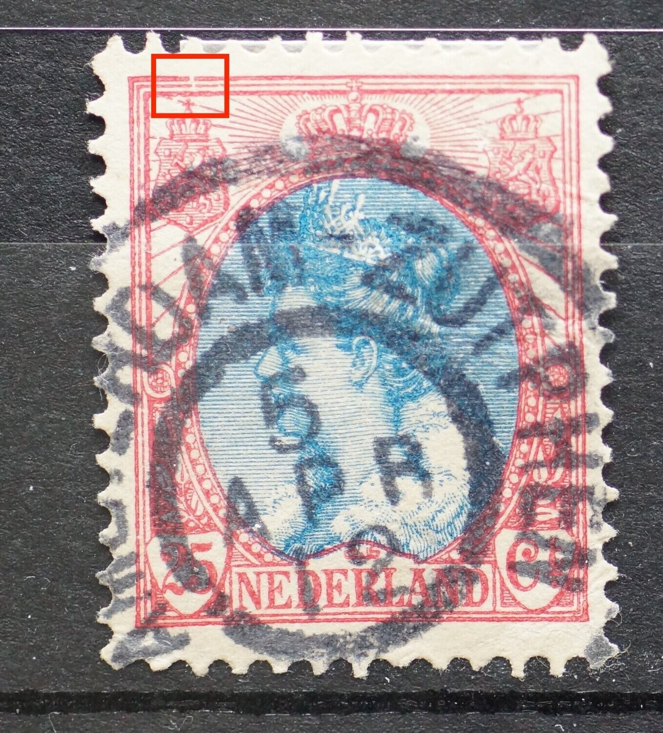 NVPH 71 - breuk in kaderlijnen boven, links