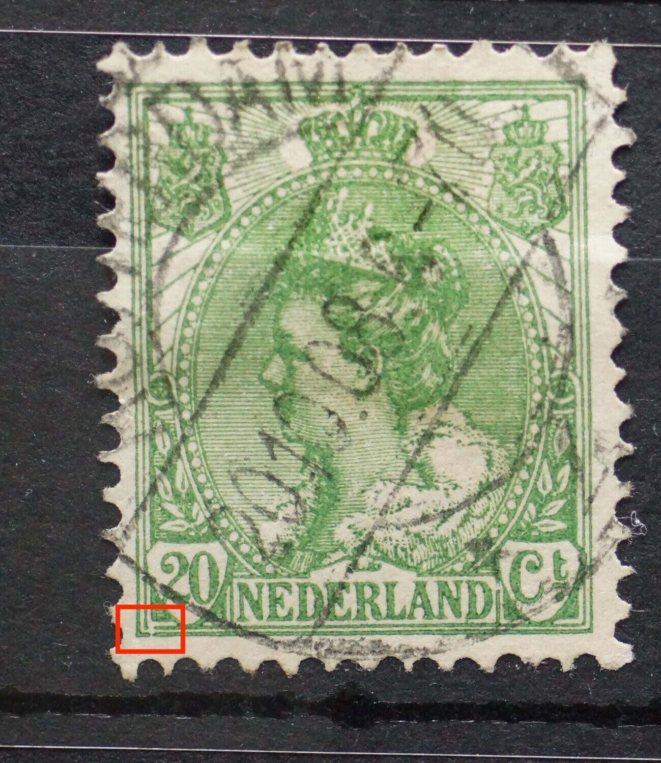 NVPH 68 - beschadigde kaderlijnen linksonder NVPH 68 - beschadigde kaderlijnen linksonder