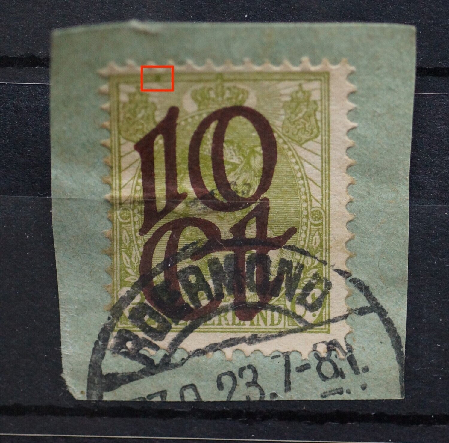 NVPH 116- o.a. groene vlek tussen kaderlijnen boven