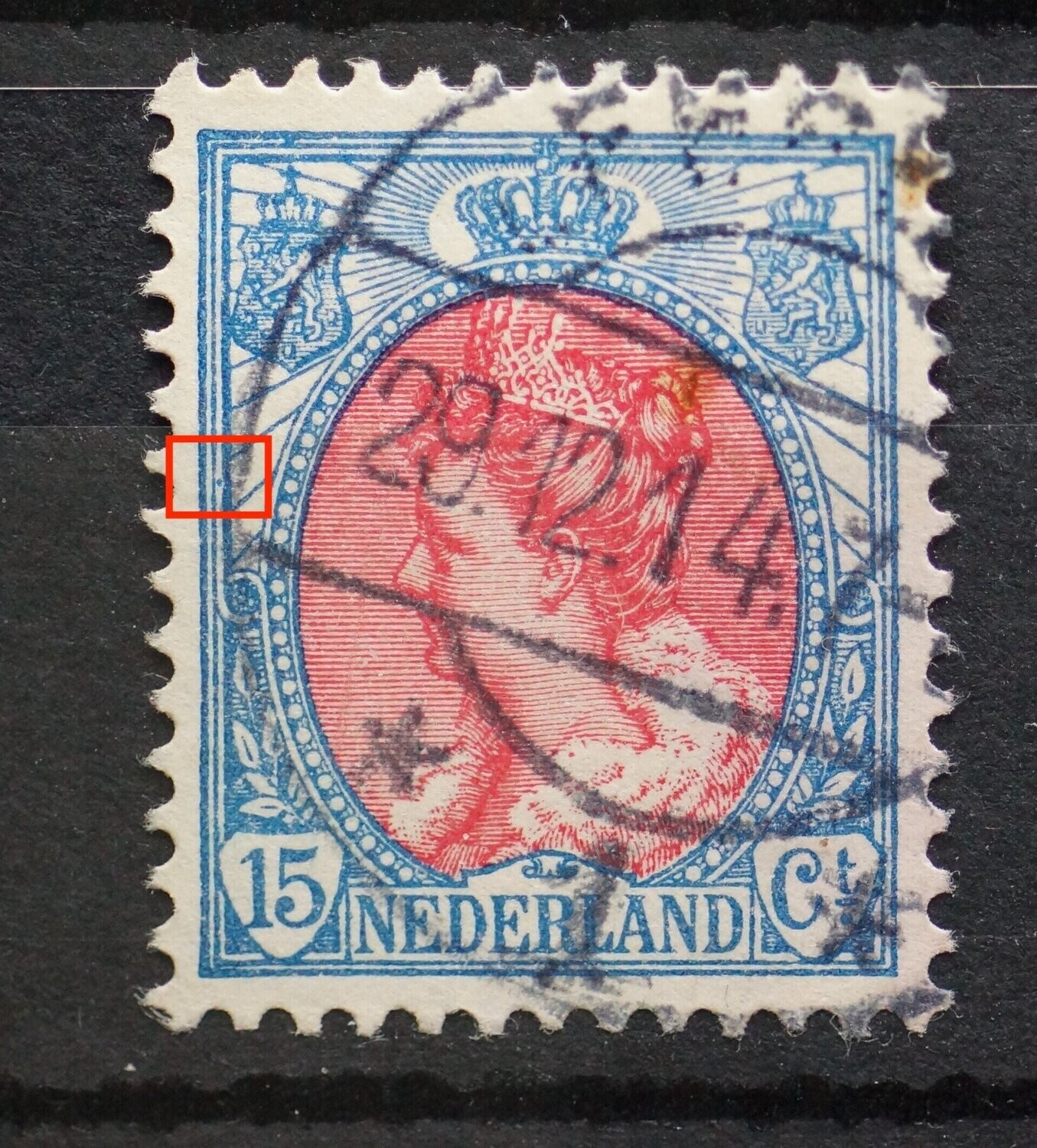 NVPH 65 - blauwe stip tussen kaderlijnen, links