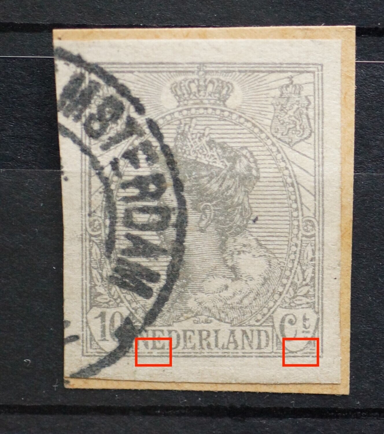 NVPH 83 - o.a. breukjes in kaderlijn onder NEDERLAND