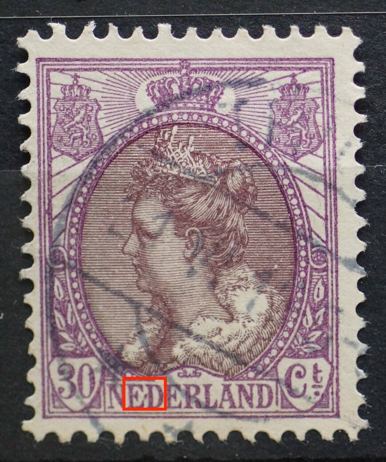 NVPH 72 - o.a. violette vlek tussen ED van NEDERLAND