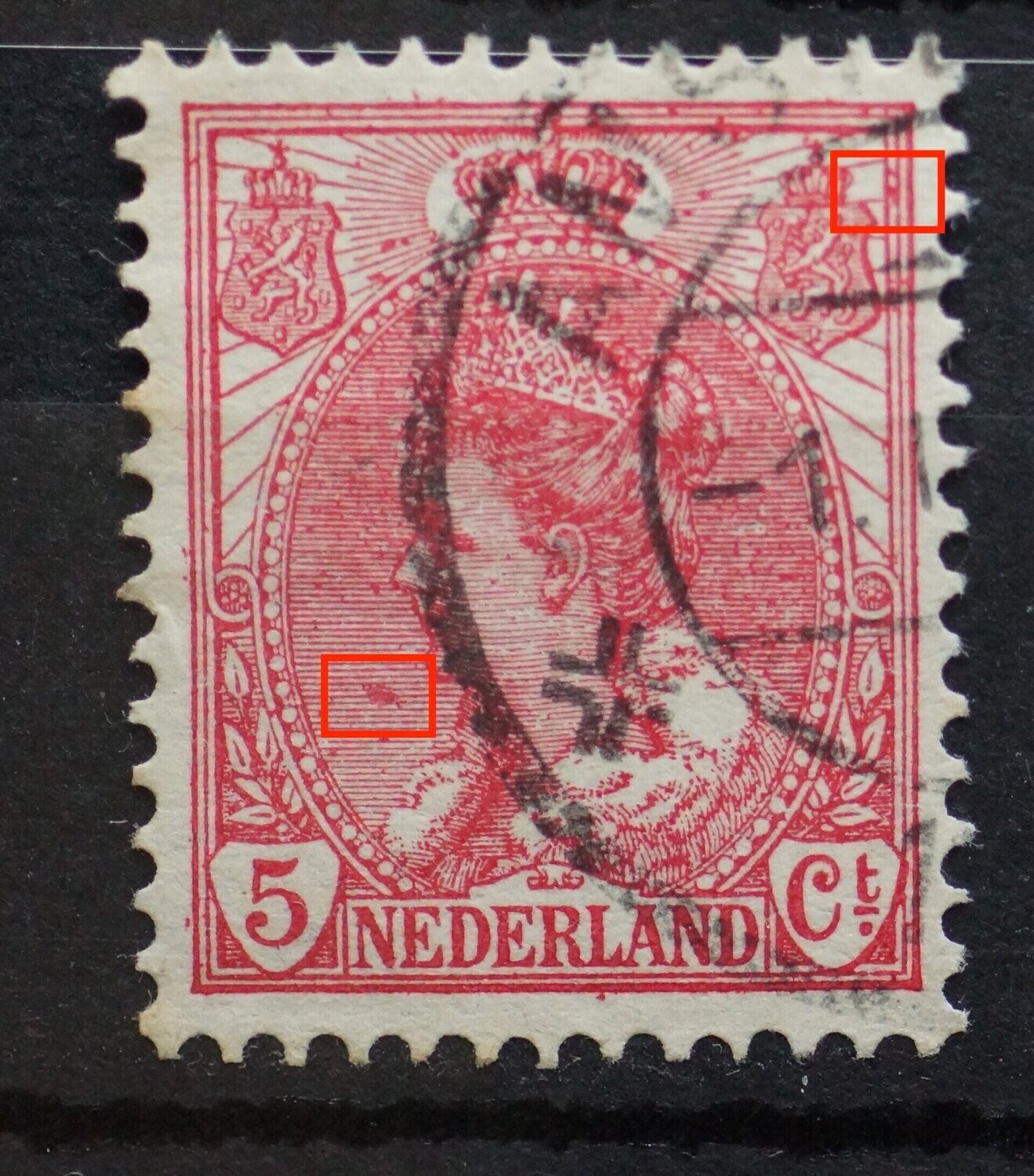 NVPH 60 - rode vlekken op diverse plaatsen