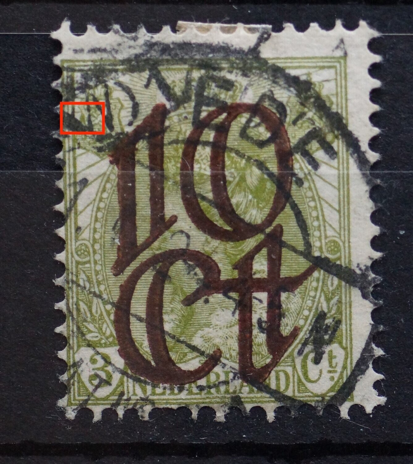 NVPH 116 - groene vlek boeven pijlenbundel linker wapenschild NVPH 116 - groene vlek boeven pijlenbundel linker wapenschild