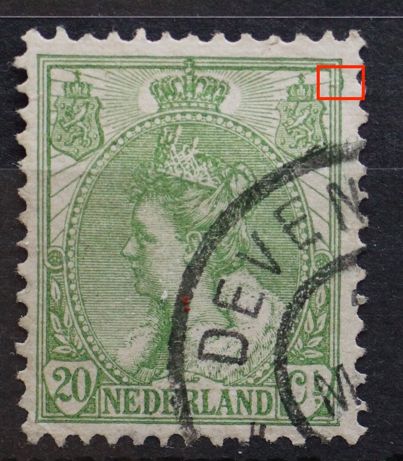 NVPH 68 - uitstulping/verdikking kaderlijn rechts, boven