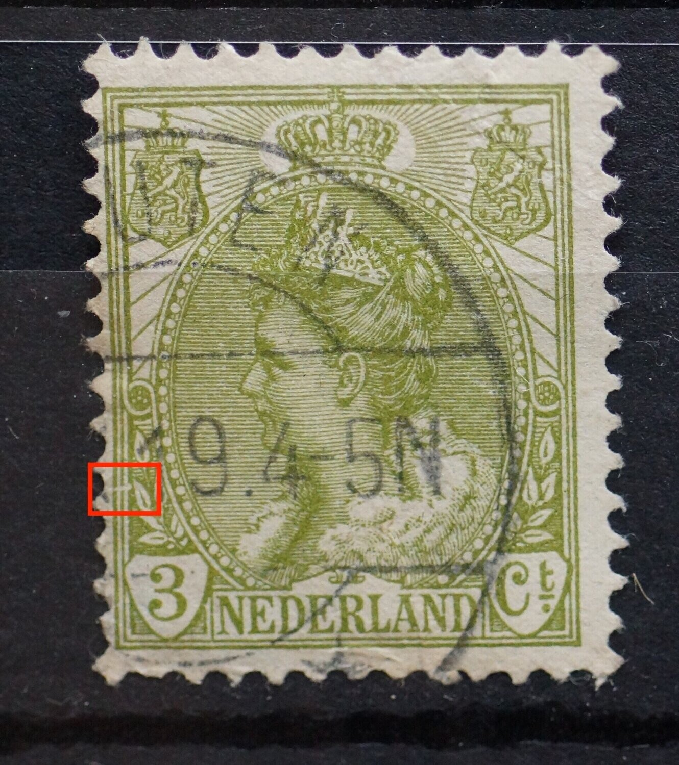 NVPH 57 - witte kras door kaderlijnen links