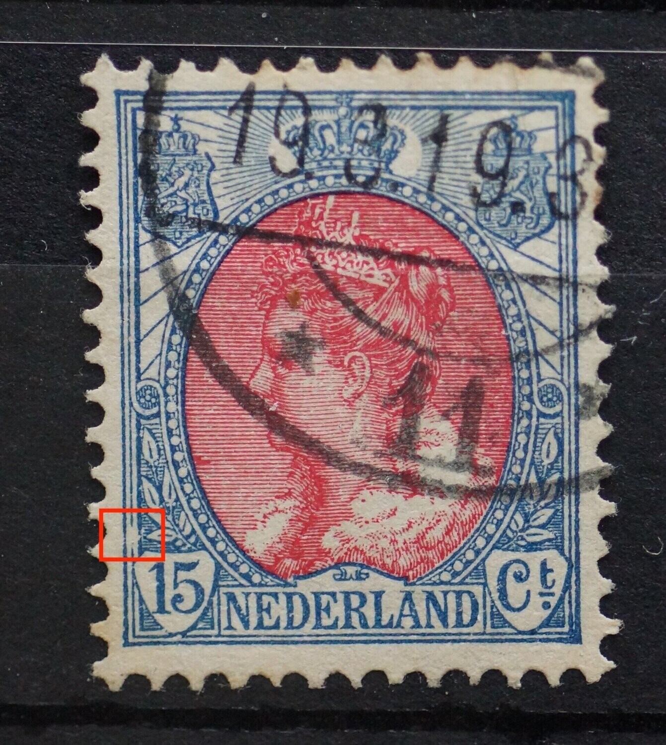 NVPH 65 - breuk in kaderlijn vlak boven 15