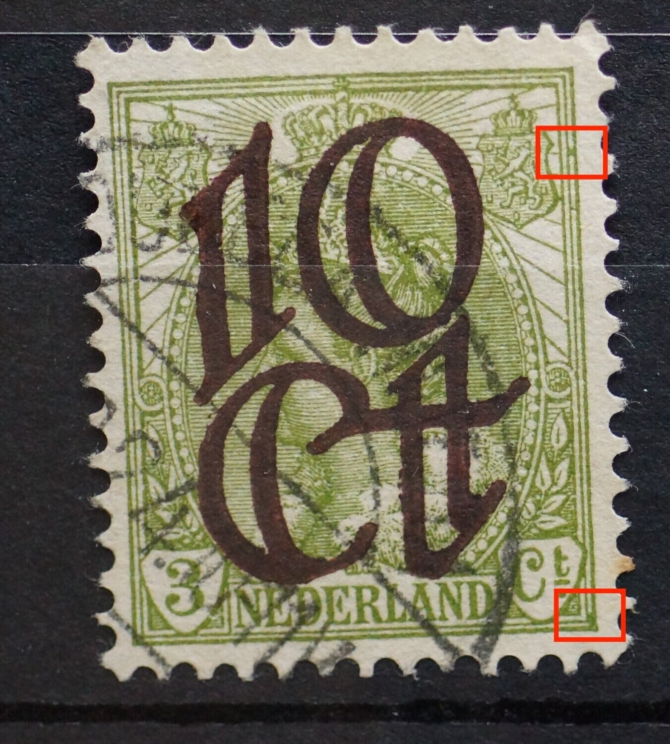 NVPH 116 - groene vlekken tussen kaderlijnen rechts NVPH 116 - groene vlekken tussen kaderlijnen rechts