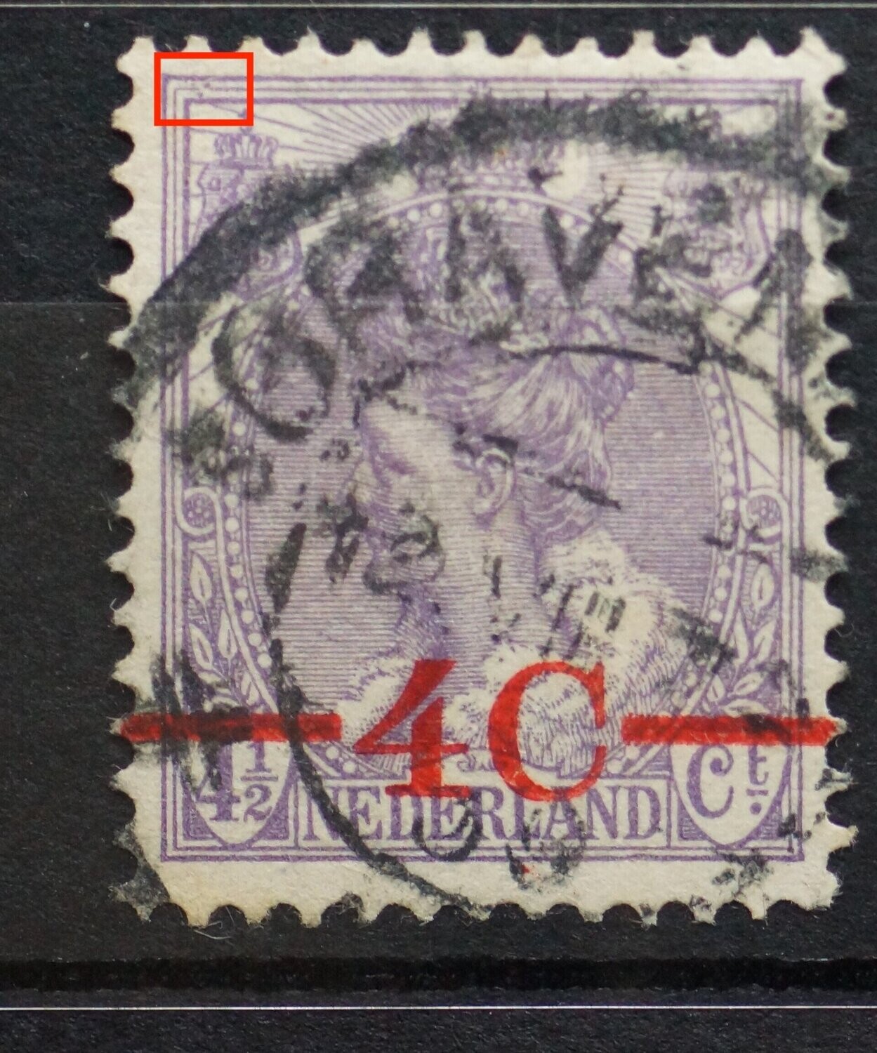 NVPH 106 - drie violette stippen boven, links