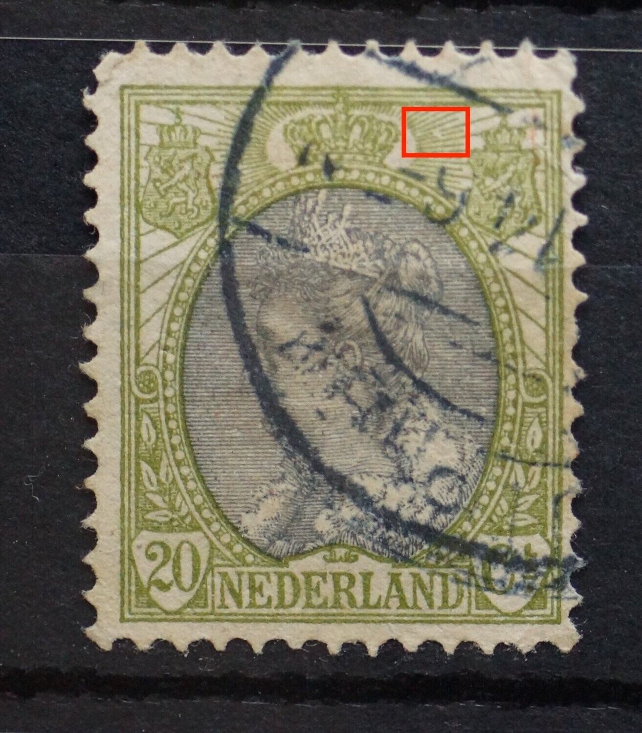 NVPH 69 - breuk in straal rechts van kroon