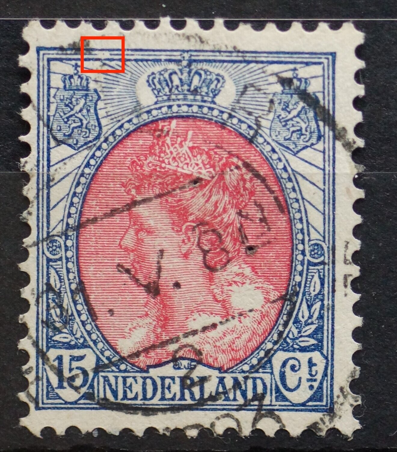 NVPH 65 - breuk in kaderlijn boven, links