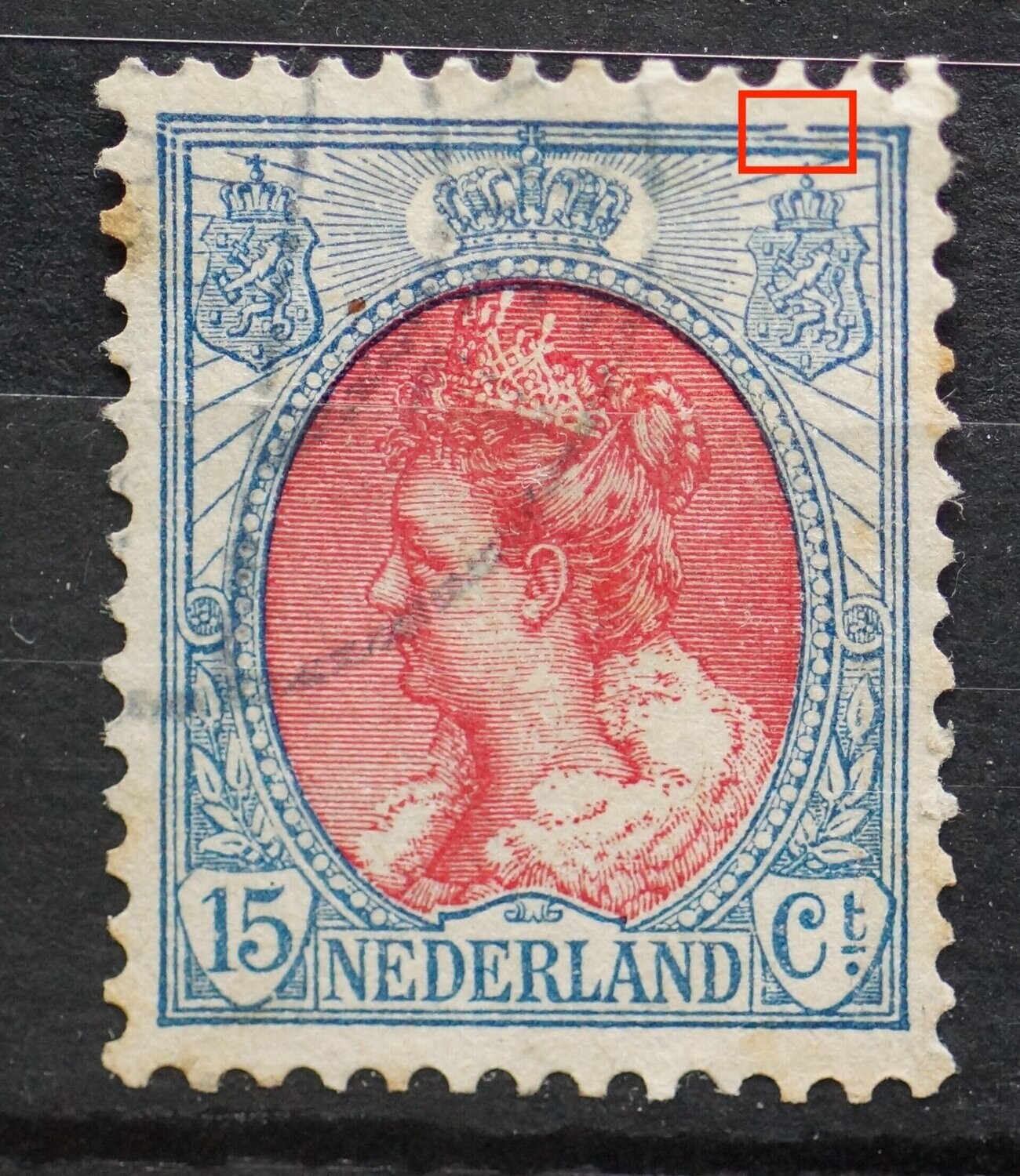 NVPH 65 - breuk in kaderlijn boven, rechts.