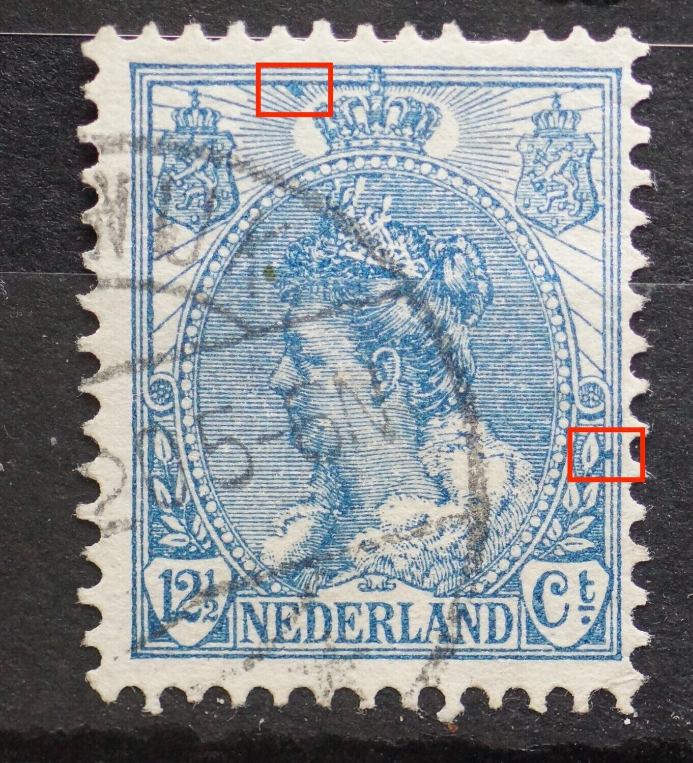 NVPH 63 - blauwe vlekken boven en rechts