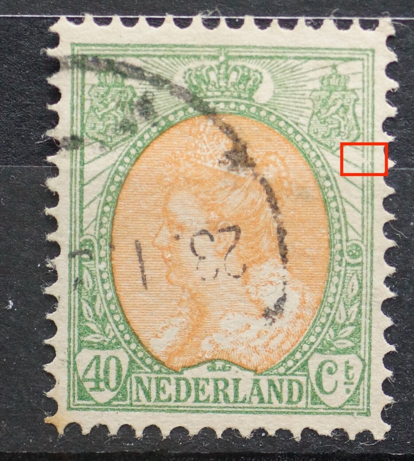NVPH 73 - breuk in kaderlijnen rechts