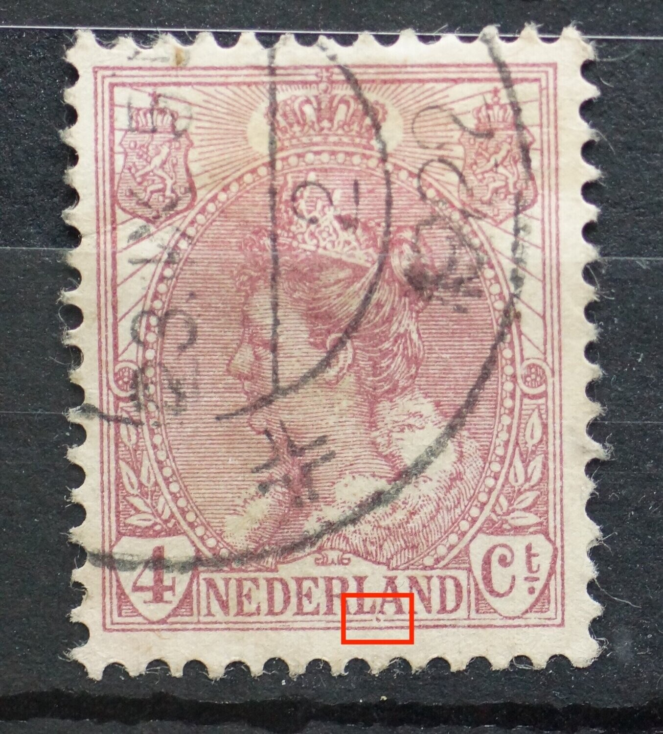 NVPH 58 - violette punt tussen LA van NEDERLAND