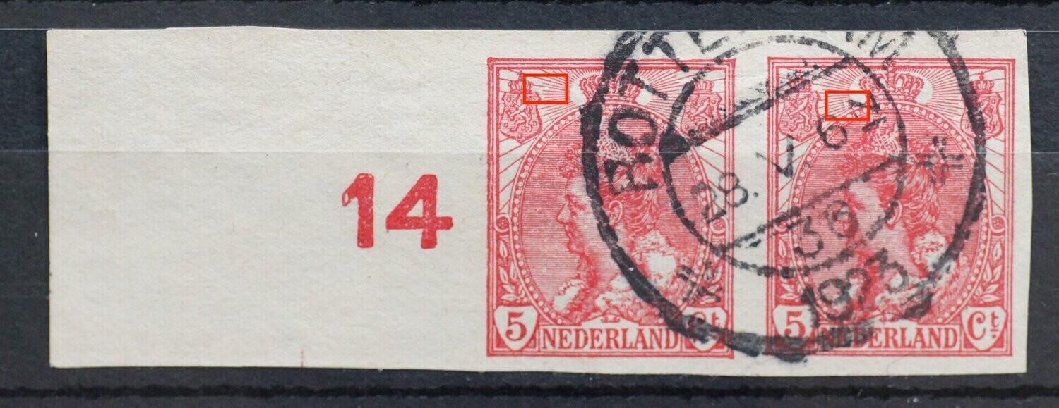 NVPH 82 (paar) - breuken in stralen, beide zegels