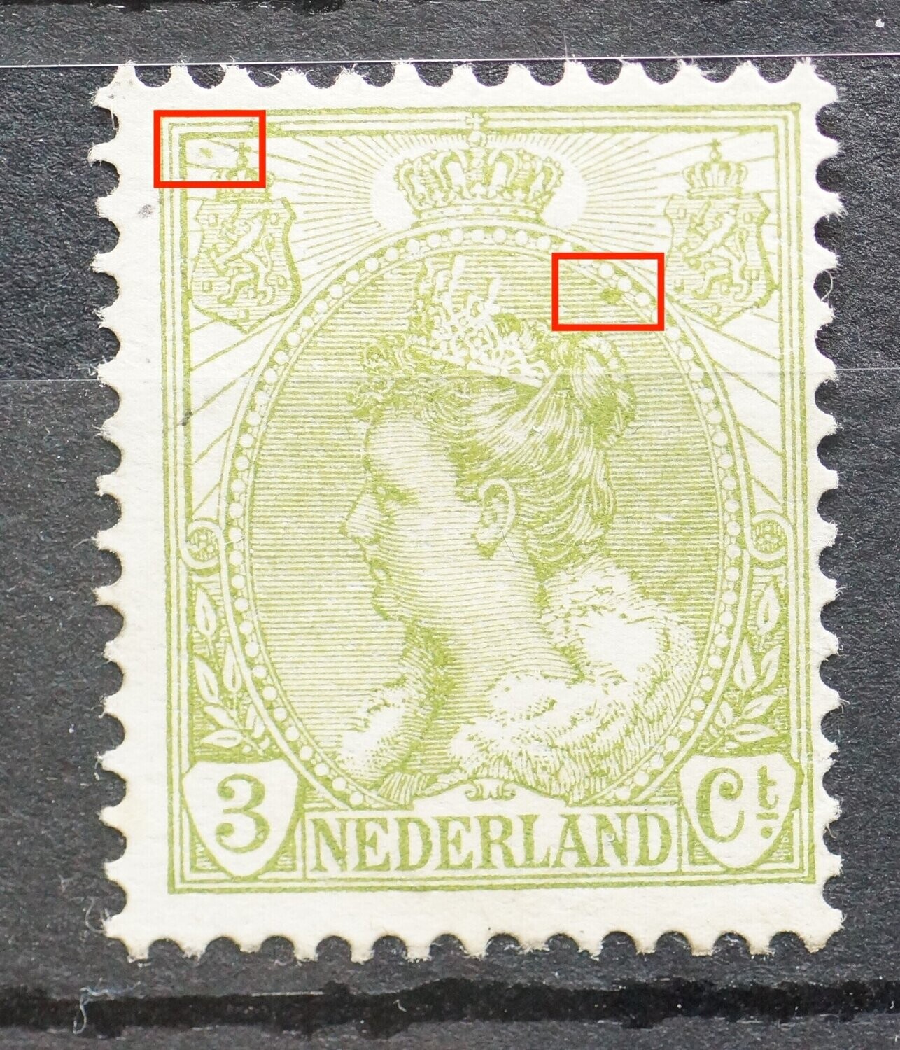 NVPH 57 - groene vlekken op diverse plaatsen