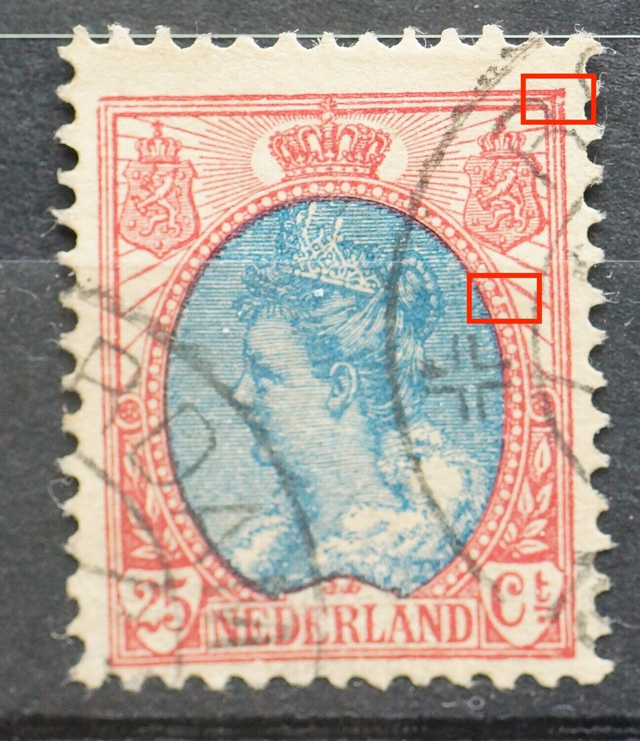 NVPH 71 - breuk / witte vlek in rand medaillon rechts NVPH 71 - breuk / witte vlek in rand medaillon rechts