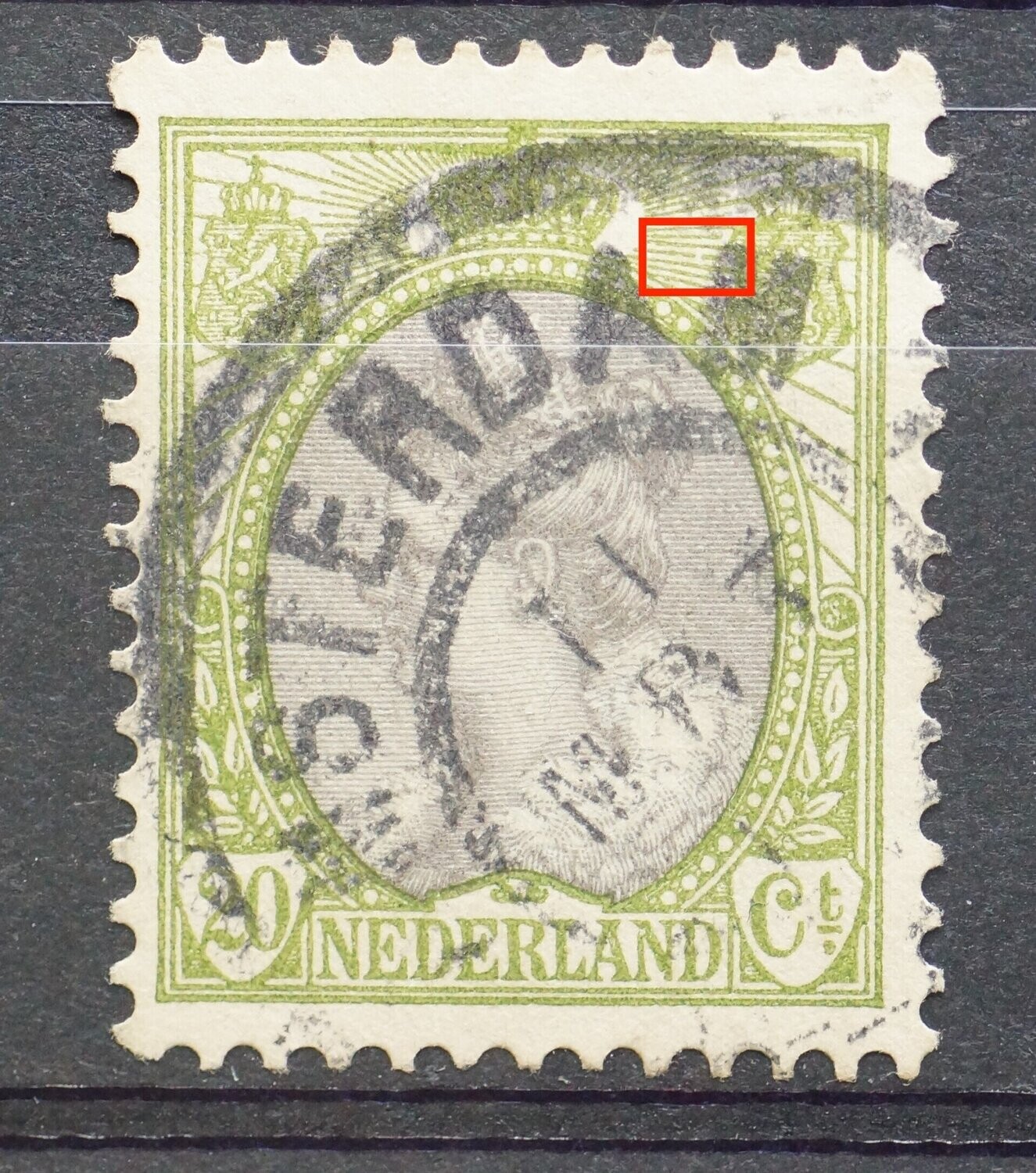 NVPH 69 - breukje in straal rechts van kroon