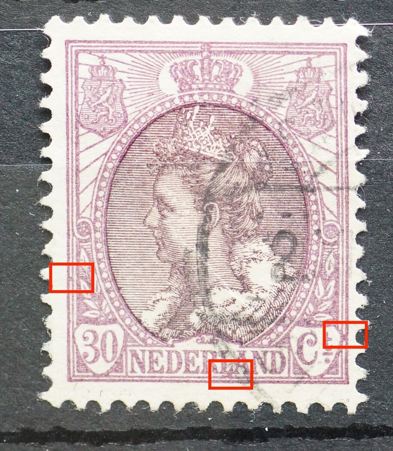 NVPH 72 - violette vlekken, o.a. onder de L van NEDERLAND