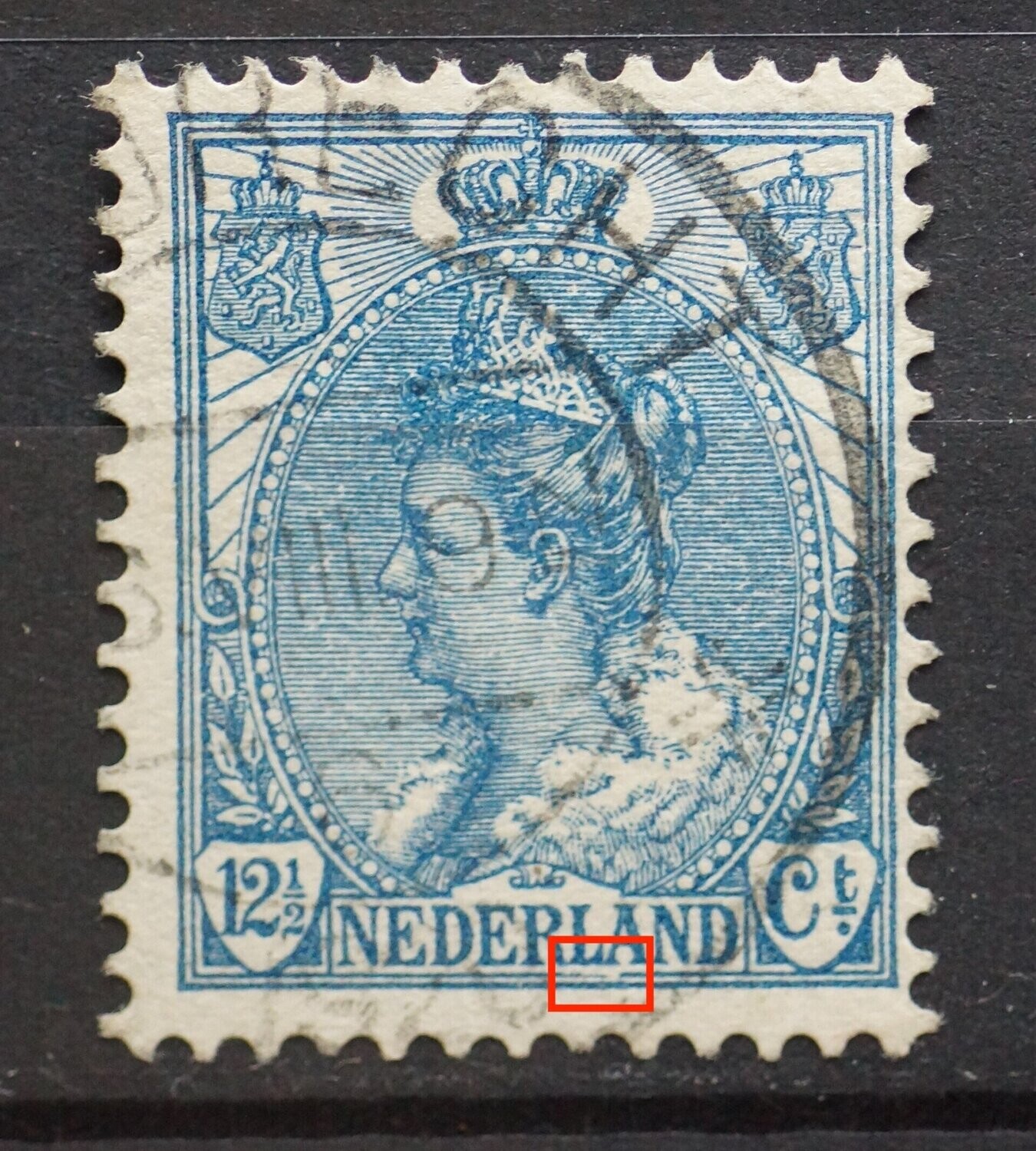 NVPH 63 - breuk in kaderlijn onder LA van NEDERLAND