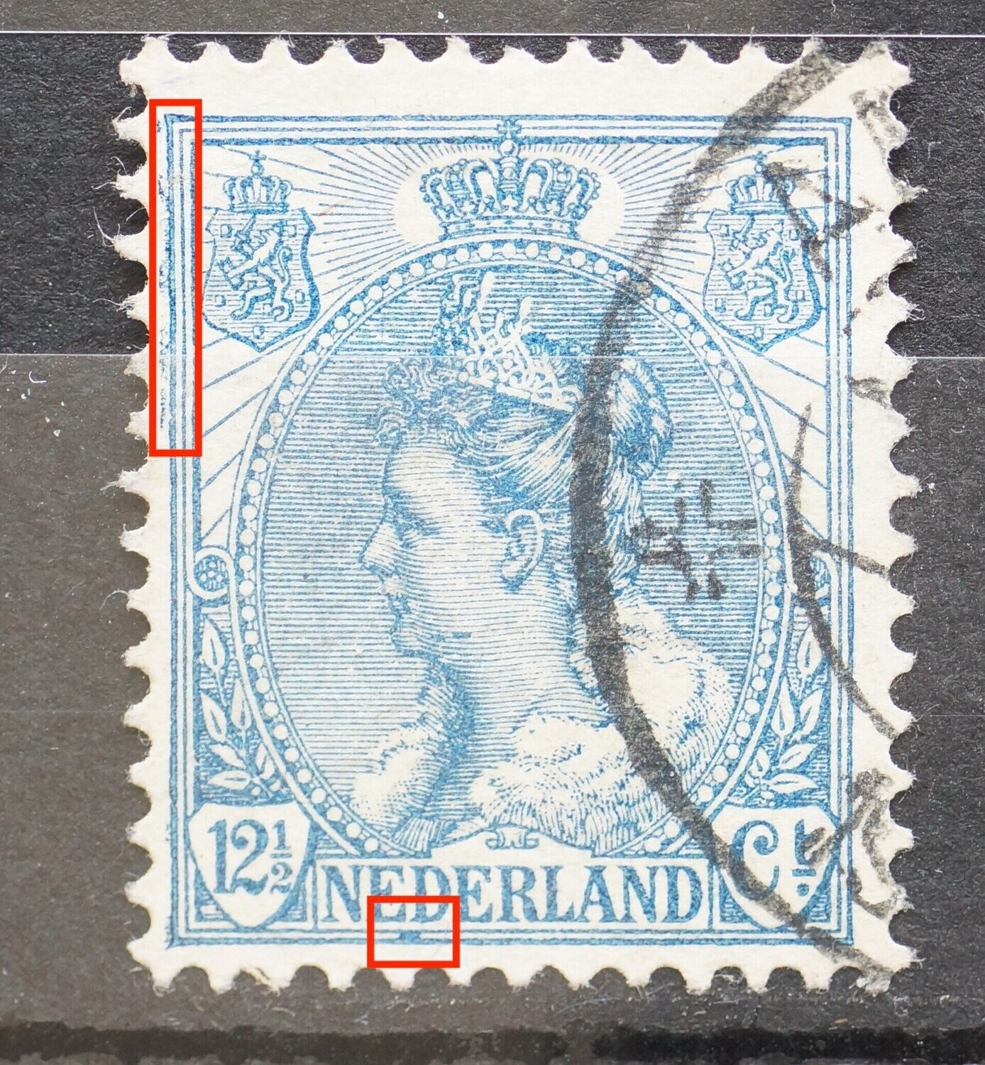 NVPH 63 - blauwe vlek onder ED van NEDERLAND