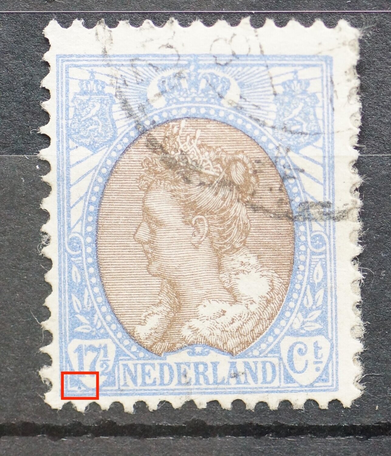 NVPH 67 - blauwe stip links onder 17 1/2 NVPH 67 - blauwe stip links onder 17 1/2