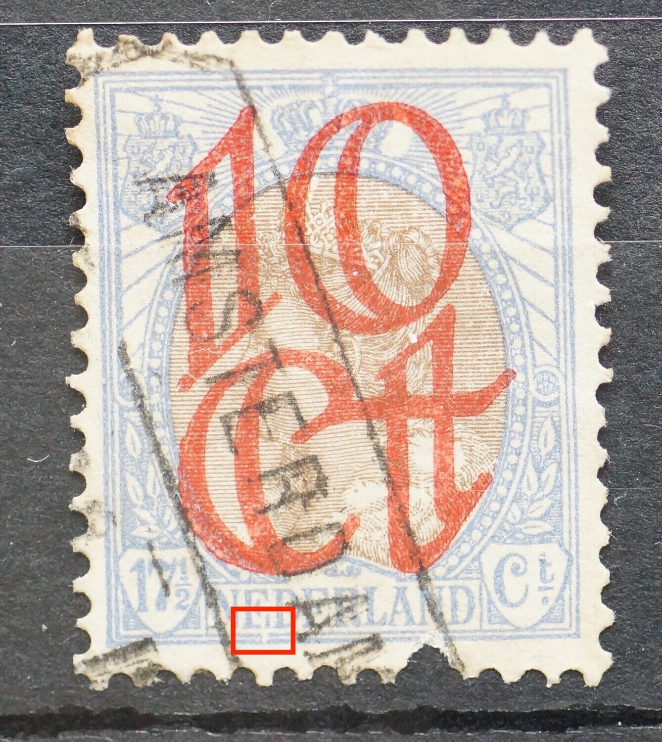 NVPH 119 - breuk in kaderlijnen en eerste E van NEDERLAND (fraai)