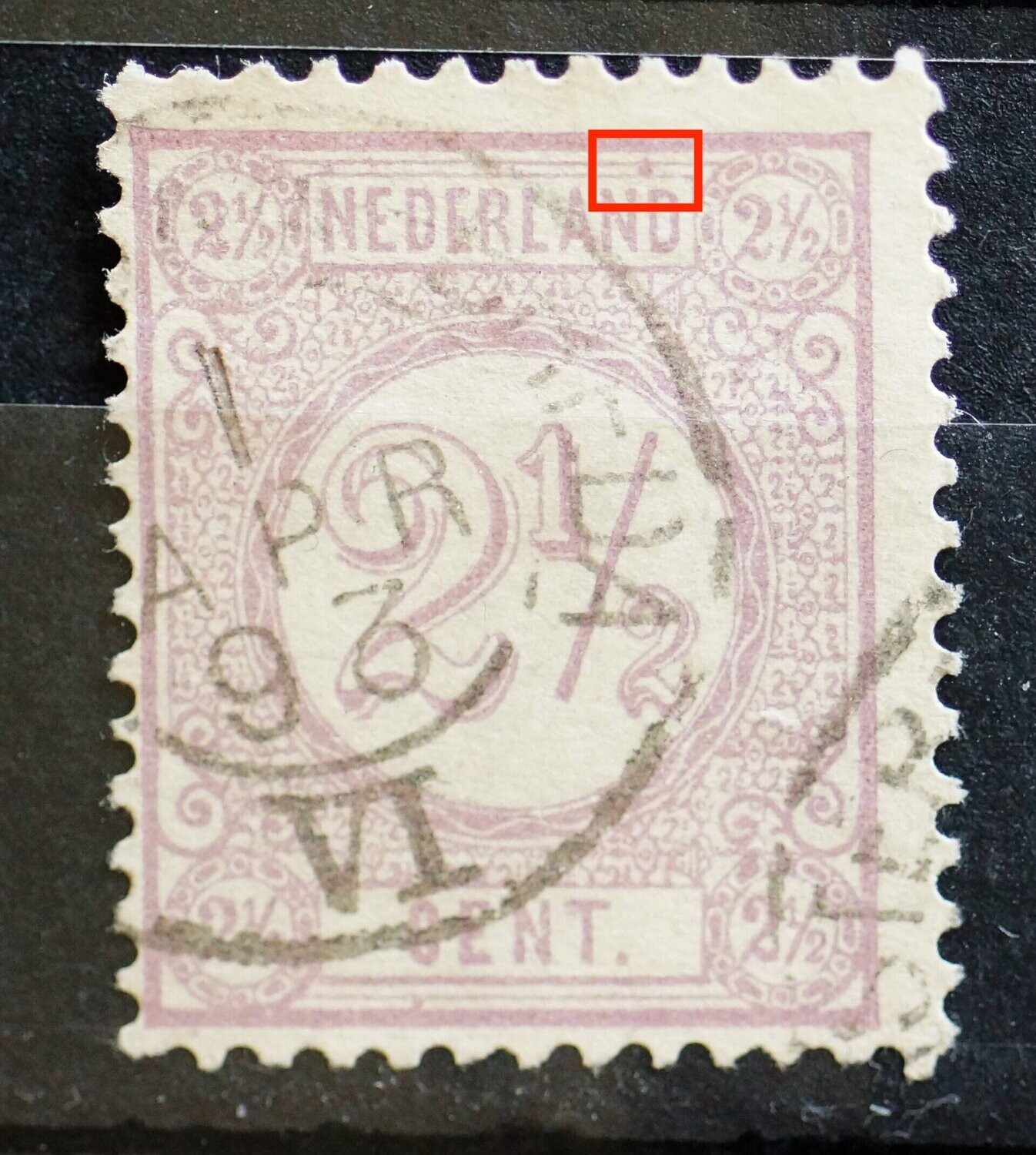 NVPH 33 - violette vlek boven ND van NEDERLAND