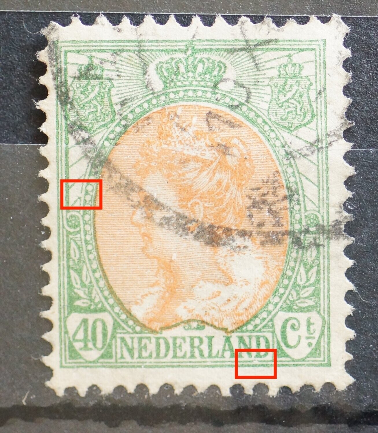NVPH 73 - o.a. breuk in kaderlijn onder ND van NEDERLAND