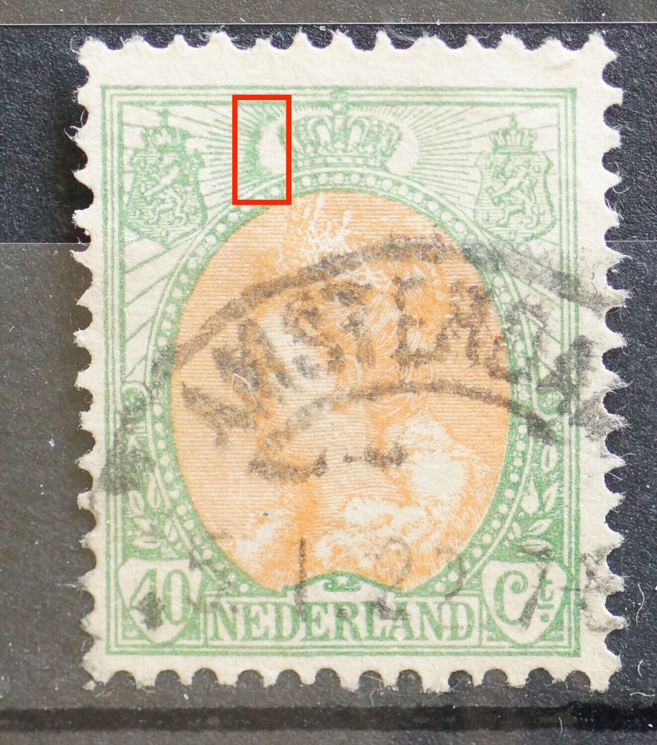 NVPH 73 - groene vlek in stralen links van kroon