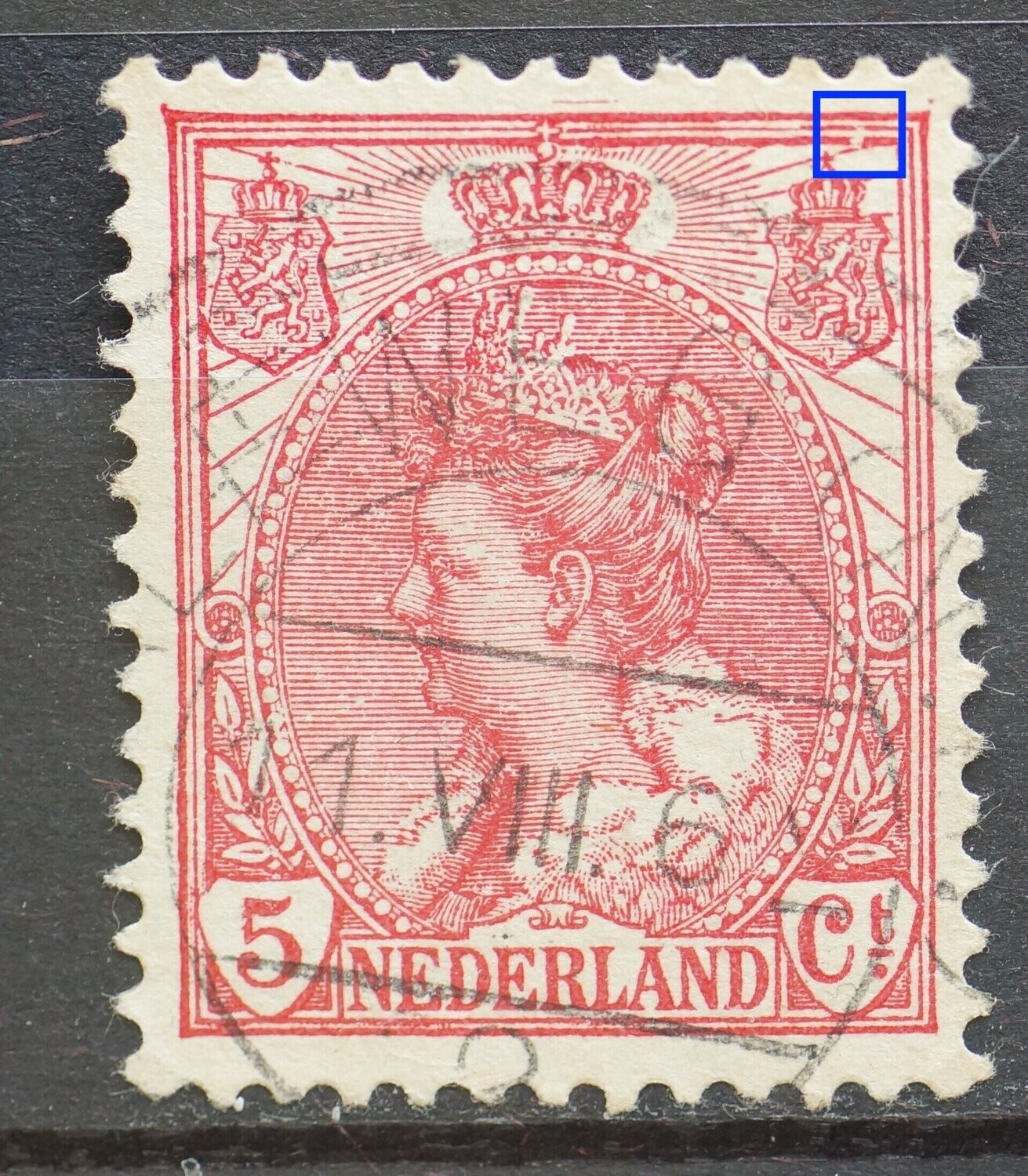 NVPH 60 - beschadigingen kaderlijnen boven, rechts